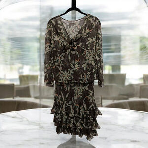 Alfani 100% Silk Floral Camo Blouse & Skirt Set